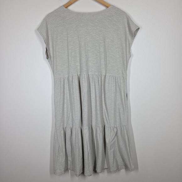 Becasa Taupe Tan Cotton Linen Tired Mini Dress Notch Neck Short Sleeve Medium - Picture 6 of 9